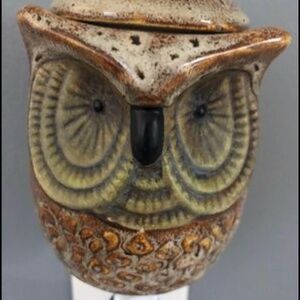 ceramic night light owl with wax melt top warmer, with lid. perfect condition